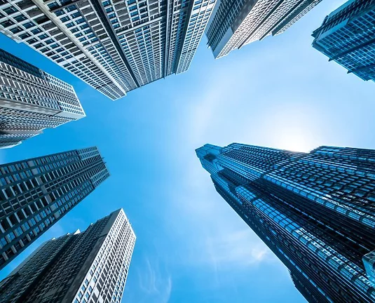 Skyscrapers and a blue sky.