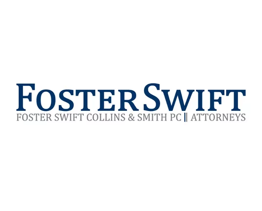 Logo of Foster Swift law firm. The text reads "FOSTERSWIFT" with "COLLINS & SMITH PC ATTORNEYS" written below in smaller font.