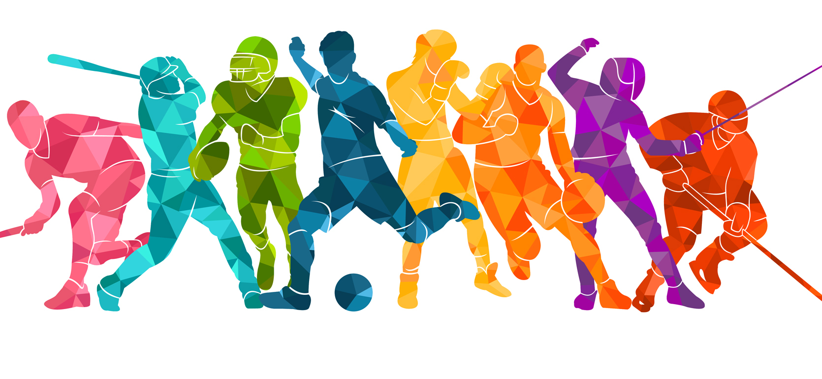 Multi-colored sketches of different sports players