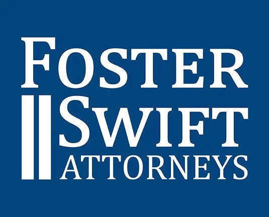 Foster Swift Attorney logo in white with a blue background.