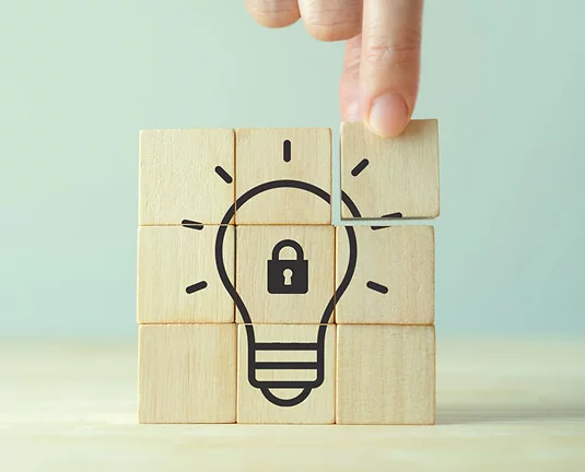 Copyright or patent concept, intellectual property. Patented brand identity license product copyright. Granting of a property right by a sovereign authority to an inventor.