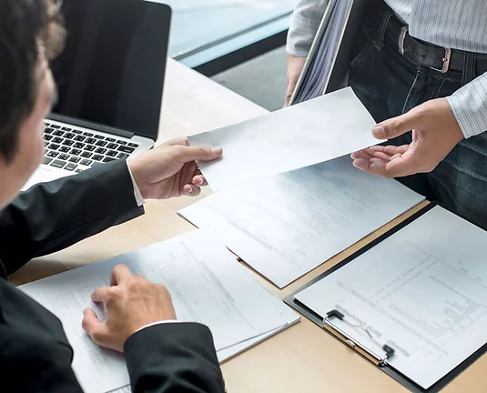 Businessman sending a resignation letter to employer boss in order to resign dismiss contract, changing and resigning from work concept