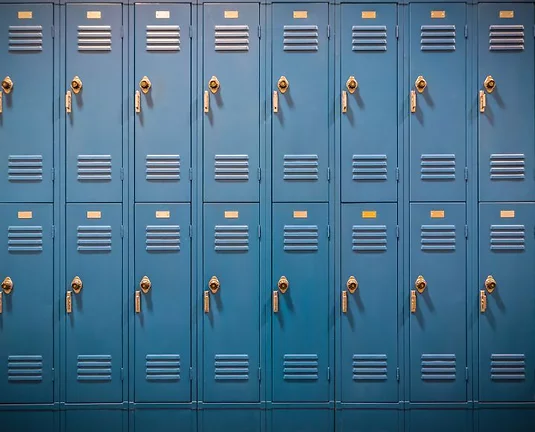 Wall of blue lockers.