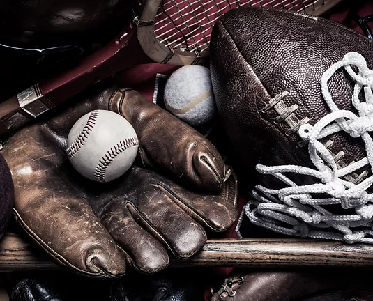 Multiple Sports Items: Baseball, Baseball Glove, Net