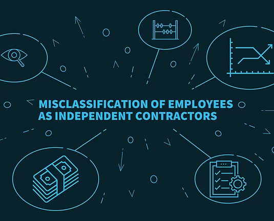 Business illustration showing the concept of misclassification of employees as independent contractors