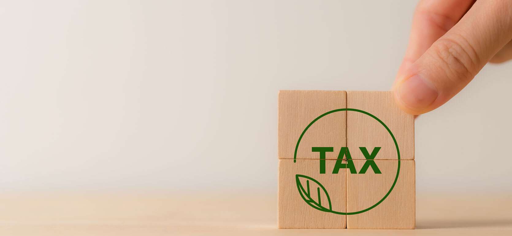 Environmental tax obligation, breaks concept. Wooden blocks with green taxes icons