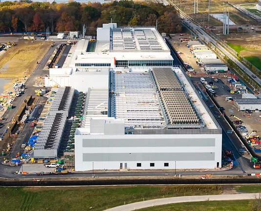 Aerial view of construction of new massive Data center at the suburbs